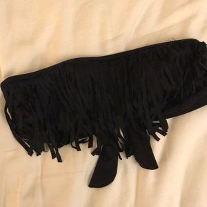 Black strapless fringe bikini top